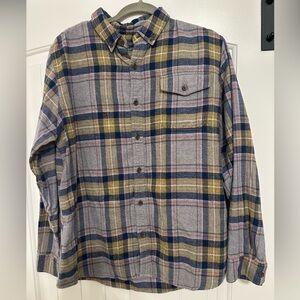 Woolrich Men’s Long Sleeve Grey, Blue and Yellow Flannel Shirt Size Large